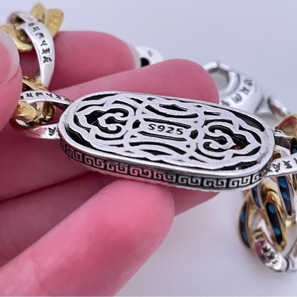Vintage Chinese STERLING SILVER Gold Plated Turquoise Unique Whimsical Bracelet - Picture 10 of 16